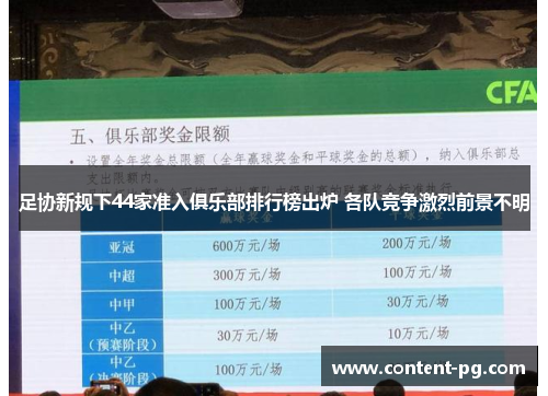 足协新规下44家准入俱乐部排行榜出炉 各队竞争激烈前景不明